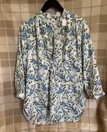 Floral Blue and White Women's Top