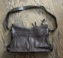 Brown Faux Leather Shoulder Bag