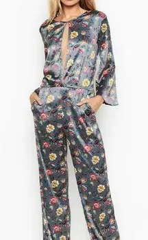 Victoria’s Secret Luxe Floral Print Grey Open Back Jumpsuit