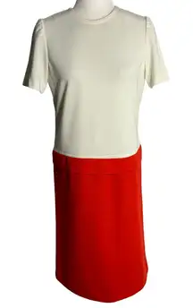 Vintage Leslie Fay Dropped Waist Shift Dress 8 White Red Short Sleeve Zipper