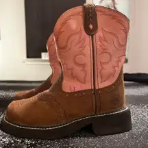 Justin Gypsy Pink & Brown L9901 Cowgirl Ankle Boots Women's Size 5 Steel Toe