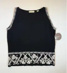 Valerie Separates Womens Sleeveless Tank Top Black Embroidered Trim Elegant