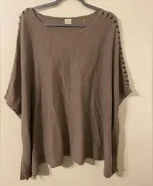 Womens Ecru Brand Beige Tan Black Accent Poncho Size Large