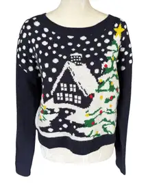 Missguided navy blue long sleeve winter Christmas pullover cropped sweater small