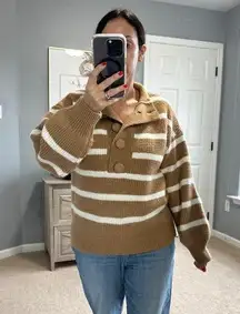 Right Brown Striped Henley Sweater