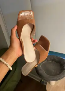 Tan Brown Mule Sandals Heels