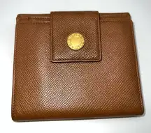 Bulgari Caramel Tan Unisex Textured Leather Bifold Wallet with Large Gold Snap