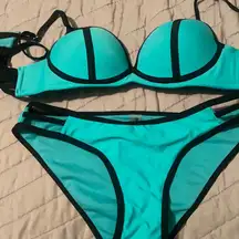 TiniBikini Aqua and Black Bikini Set
