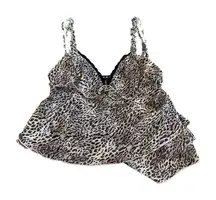 Motel Leopard Print Crop Top Blouse Shirt Spaghetti Strap Ruffle Size XXS Womens