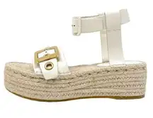 Christian Dior D-Dior Gold Logo Off White Leather Espadrille Platform Sandals