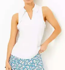 Lilly Pulitzer Martina Sleeveless Golf Polo Shirt Meryl Nylon Pique UPF White LG