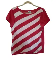 Izod Pink Striped Sweater Vest Styled T-shirt Size Large Preppy Light Academia