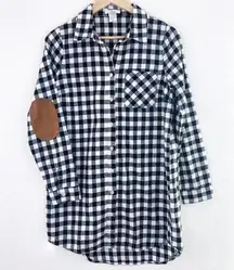 Boutique Brand Women's Fall Plaid Shirt Dress Small Elbow Patches sz Small