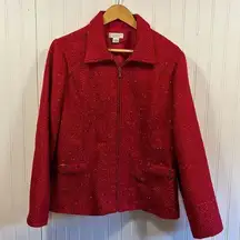 Christopher & Banks ruby red sparkly zip up blazer jacket