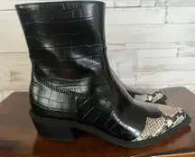 Open Edit Women KIARA WESTERN BOOTIE IN BLACK CROCO in size 6.5