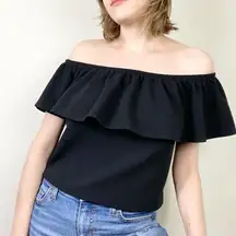 Vintage y2k Moa Moa Black Crepe Off the Shoulder Blouse Top Size M