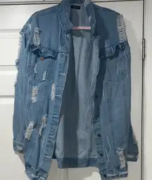 SHEIN Distressed Denim Jacket - Blue