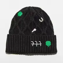 Urban Outfitters  Bella Embroidered Beanie NWT - Black