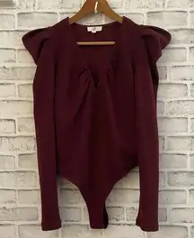 Women’s ENTRO maroon long sleeve sweater v-neck bodysuit Large