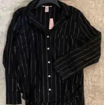 Victoria's Secret  Cotton Long Sleeves Black and Silver Striped Pajamas