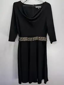 Danny & Nicole NEW  Black Cowl Neck Midi Dress with Animal Print Belt Size 12