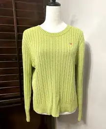 Duck Head Womens Pullover Sweater Green Long Sleeve Jewel Neck Cable Knit M