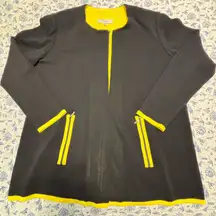 Exclusively Misook Woman size 2X Black and Yellow Zip-Up knit Jacket