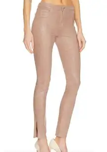 L'AGENCE High Rise Skinny Split Hem Pant Tan SIZE 25 Coated Designer $295 NEW