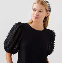Maeve Woven Puff-Sleeve Top Black