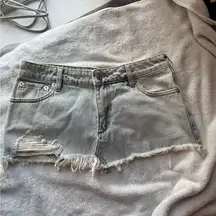 SER.O.YA new with tags Distressed skylight blue Denim skirt with frayed hem