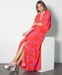 Tyche  FUCHSIA & RED tropical palm maxi dress vacation travel beach SIZE Small