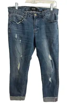 Nanette Lepore Denim‎ Crop Cuffed Skinny Jeans Size 10 Distressed Medium Wash