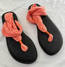 Sanuk Yoga Sling 2 Womens Orange Stripe Canvas Flip-Flops Sandals Comfort Size 9