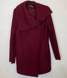 Sam Edelman Burgundy Shawl Collar Wrap Closure Winter Wool Coat EUC Sz L Lined