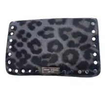 Henri Bendel Black Leopard Animal Print Stud Leather Purse Cellphone Card Holder