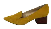 Sole Society Mustard Suede Leather Pointed Toe Block Heel Slip On Pumps Shoes 10