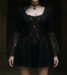 Jeannie nitro vintage black gothic mini bell sleeve dress L