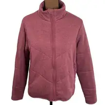 Three Dots quilted soft fleece step hem knit jacket in rose size M