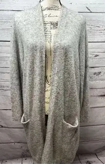 Magaschoni small super soft light gray/white long sleeve open cardigan sweater -