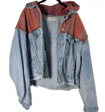 Free People Baja Hooded Denim Jacket Light Wash Denim Orange  Size Medium