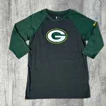 Nike Green Bay Packers  Womens L 3/4 Sleeve Raglan Logo T-Shirt Dark Grey Green