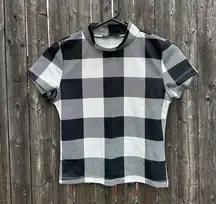 SHEIN Buffalo Plaid Mock Neck Short Sleeve Crop Top in Black/White - Size Small