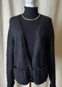 Vintage 80s 90s Worthington Taiwan Mohair Blend Soft Fuzzy Black Cardigan