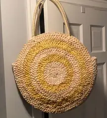 American Eagle yellow tan straw circle sun tote bag