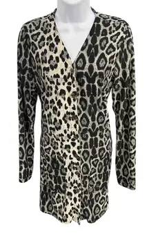 Leopard Print Button Front Dress Women's Size Med Long Sleeve V Neck