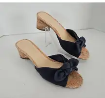 Crown & Ivy Novel Navy Wynnie Heeled Slide sandals Size 7.5 cork & silvery heel