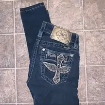 Miss Me Signature Skinny Crop Jeans Dark Wash 24 Angel Wing Cross