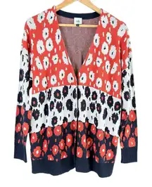 Cabi Upbeat Cardigan Retro Floral in Navy Red White Button Front w/ Pockets,‎ S