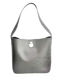 Longchamp Grey ‘Shop It’ Leather, Signature Horse, Hobo Bag