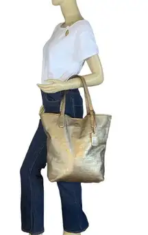 LAUREN RALPH LAUREN GOLD SNAKESKIN-EMBOSSED LEATHER TOTE BAG